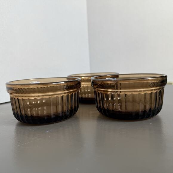 3.75 INCH ANCHOR HOCKING BROWN DISH G3484 SET OF THREE (3) CUSTARD CUP OVEN SAFE - Picture 6 of 8